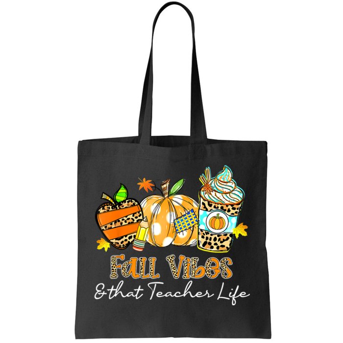 Fall Vibes & That Teacher Life Apple Pencil Pumpkin Fall Tote Bag