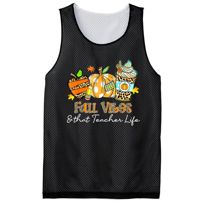 Fall Vibes & That Teacher Life Apple Pencil Pumpkin Fall Mesh Reversible Basketball Jersey Tank