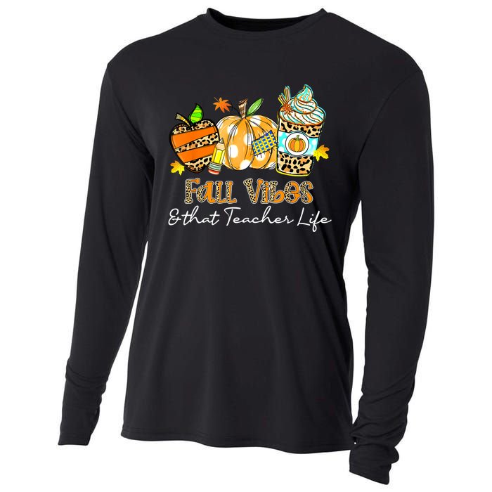 Fall Vibes & That Teacher Life Apple Pencil Pumpkin Fall Cooling Performance Long Sleeve Crew