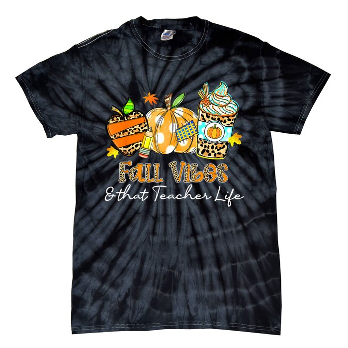 Fall Vibes & That Teacher Life Apple Pencil Pumpkin Fall Tie-Dye T-Shirt