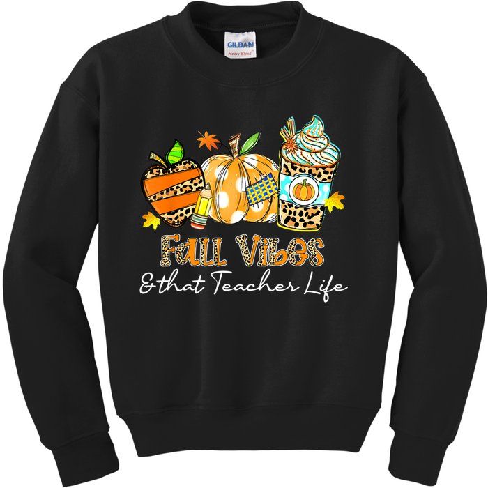 Fall Vibes & That Teacher Life Apple Pencil Pumpkin Fall Kids Sweatshirt