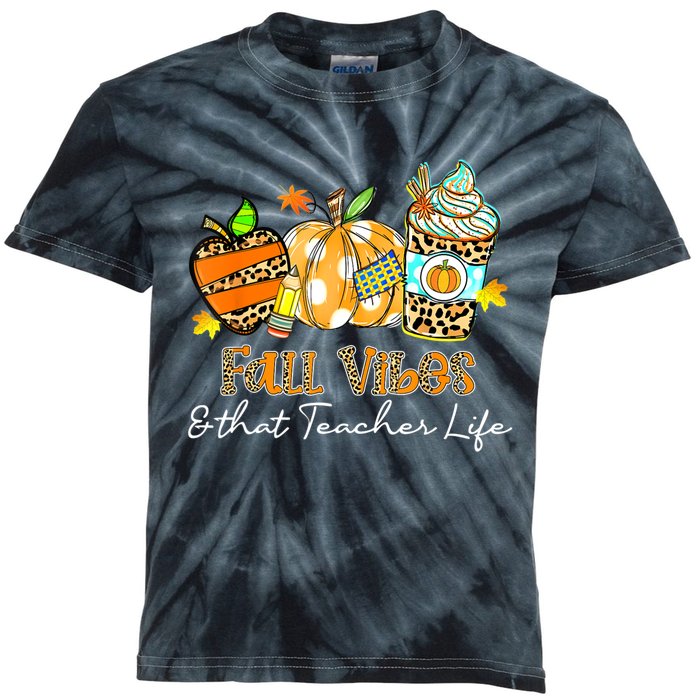 Fall Vibes & That Teacher Life Apple Pencil Pumpkin Fall Kids Tie-Dye T-Shirt