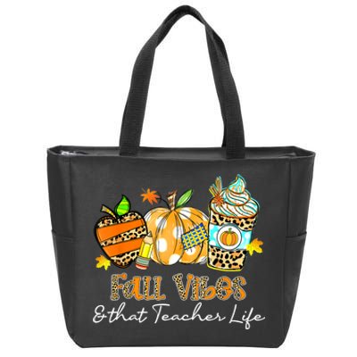 Fall Vibes & That Teacher Life Apple Pencil Pumpkin Fall Zip Tote Bag