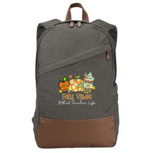 Fall Vibes & That Teacher Life Apple Pencil Pumpkin Fall Cotton Canvas Backpack