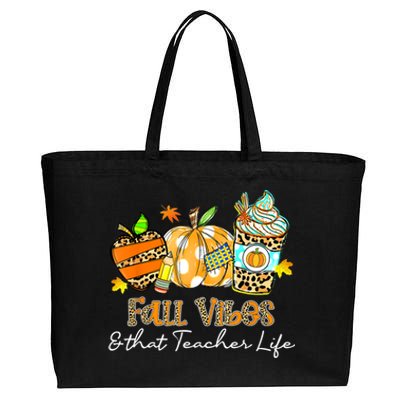 Fall Vibes & That Teacher Life Apple Pencil Pumpkin Fall Cotton Canvas Jumbo Tote