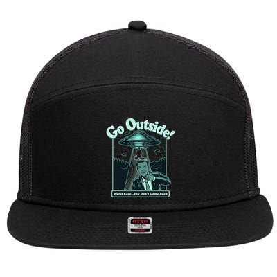 Funny Vintage Ufo Alien Go Outside Worse Case You DonT Come Back 7 Panel Mesh Trucker Snapback Hat