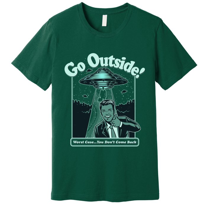 Funny Vintage Ufo Alien Go Outside Worse Case You DonT Come Back Premium T-Shirt