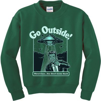 Funny Vintage Ufo Alien Go Outside Worse Case You DonT Come Back Kids Sweatshirt