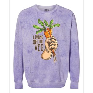 Funny Vegan Vegetarian Pun Tee Living On The Veg Cute Gift Colorblast Crewneck Sweatshirt