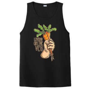 Funny Vegan Vegetarian Pun Tee Living On The Veg Cute Gift PosiCharge Competitor Tank