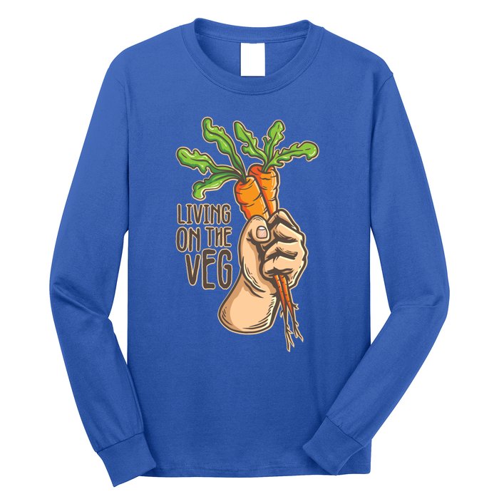 Funny Vegan Vegetarian Pun Tee Living On The Veg Cute Gift Long Sleeve Shirt