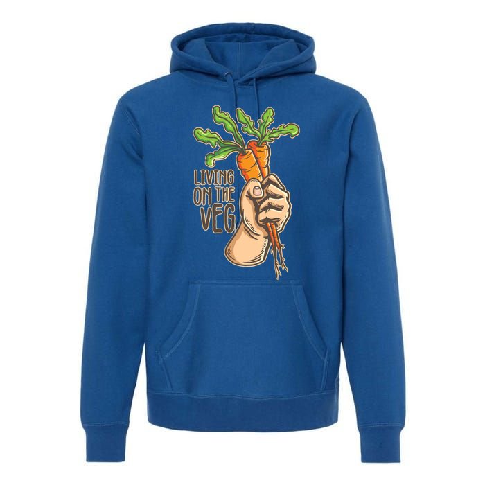 Funny Vegan Vegetarian Pun Tee Living On The Veg Cute Gift Premium Hoodie