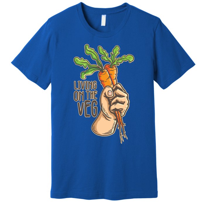 Funny Vegan Vegetarian Pun Tee Living On The Veg Cute Gift Premium T-Shirt