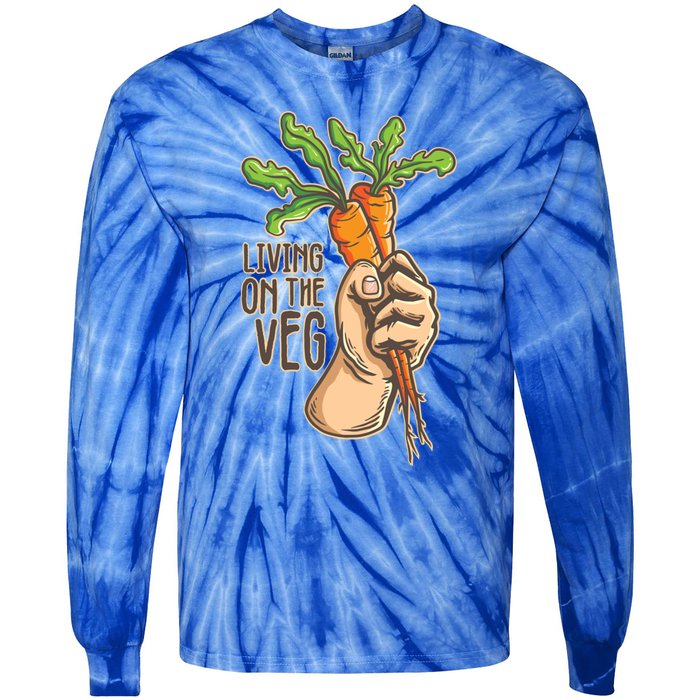 Funny Vegan Vegetarian Pun Tee Living On The Veg Cute Gift Tie-Dye Long Sleeve Shirt