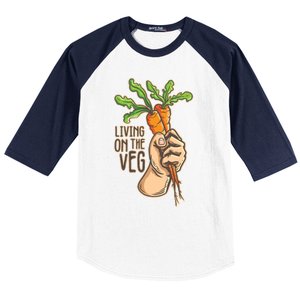 Funny Vegan Vegetarian Pun Tee Living On The Veg Cute Gift Baseball Sleeve Shirt