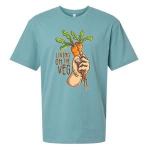 Funny Vegan Vegetarian Pun Tee Living On The Veg Cute Gift Sueded Cloud Jersey T-Shirt