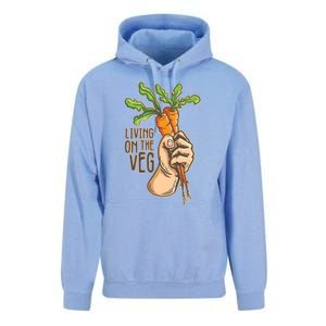 Funny Vegan Vegetarian Pun Tee Living On The Veg Cute Gift Unisex Surf Hoodie