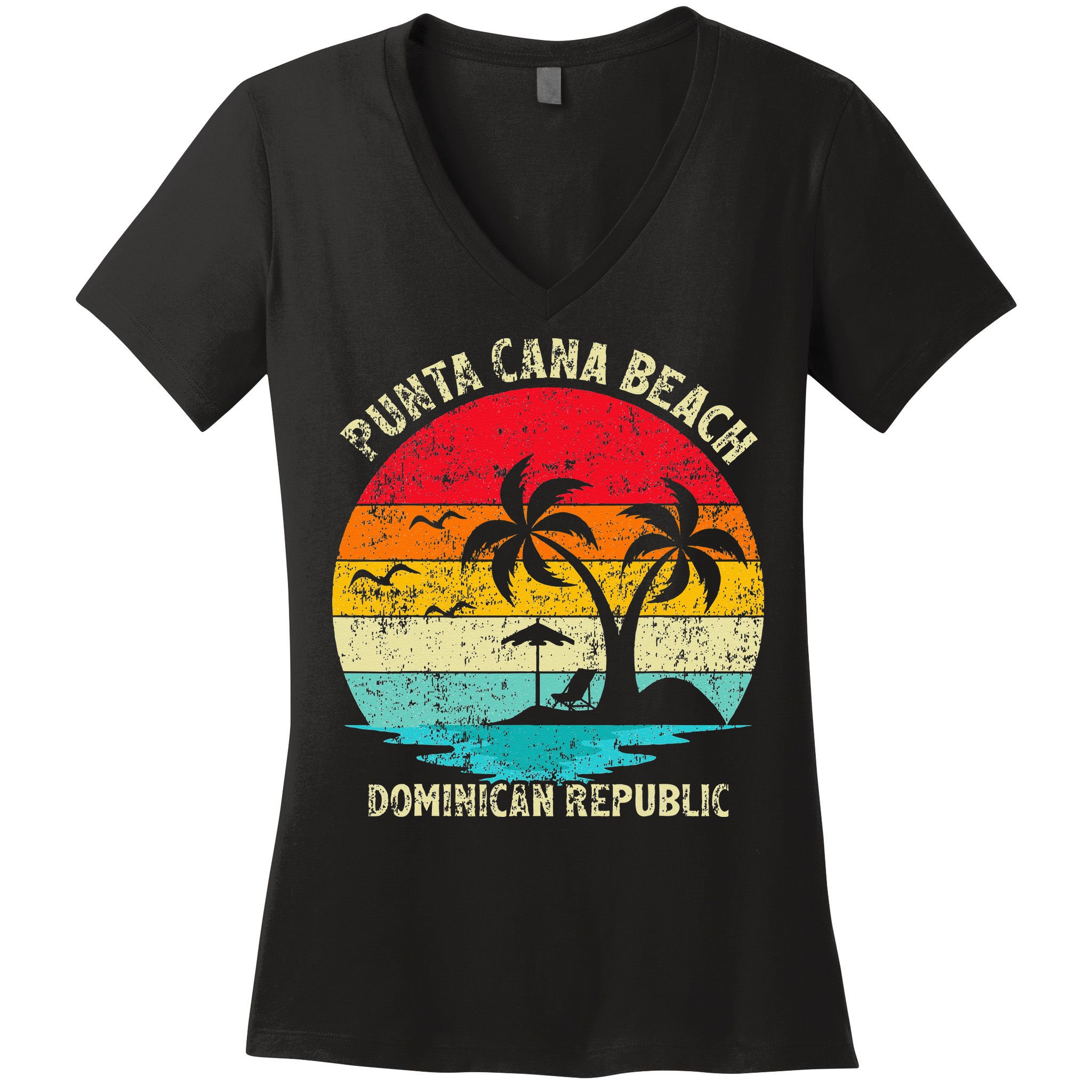Family Vacation Vintage Dominican Republic Punta Cana Beach Women's V-Neck T-Shirt