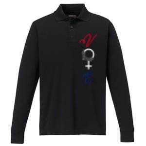 Feminine Vote Voting Rights Red White Blue 2024 Election Performance Long Sleeve Polo