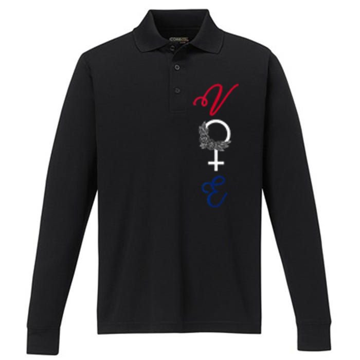 Feminine Vote Voting Rights Red White Blue 2024 Election Performance Long Sleeve Polo