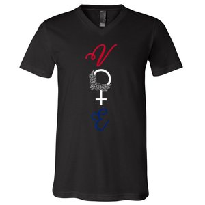 Feminine Vote Voting Rights Red White Blue 2024 Election V-Neck T-Shirt