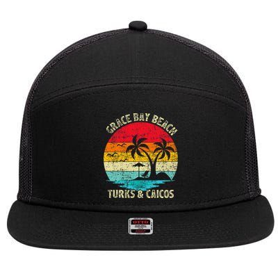 Family Vacation Vintage Turks And Caicos Grace Bay Beach 7 Panel Mesh Trucker Snapback Hat