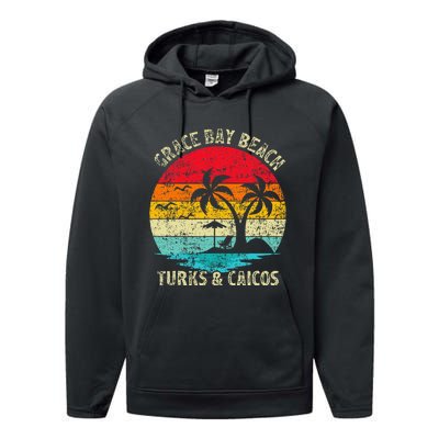 Family Vacation Vintage Turks And Caicos Grace Bay Beach Performance Fleece Hoodie