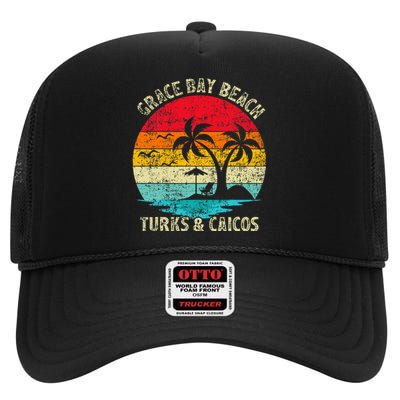 Family Vacation Vintage Turks And Caicos Grace Bay Beach High Crown Mesh Back Trucker Hat