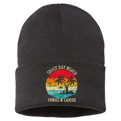 Family Vacation Vintage Turks And Caicos Grace Bay Beach Sustainable Knit Beanie