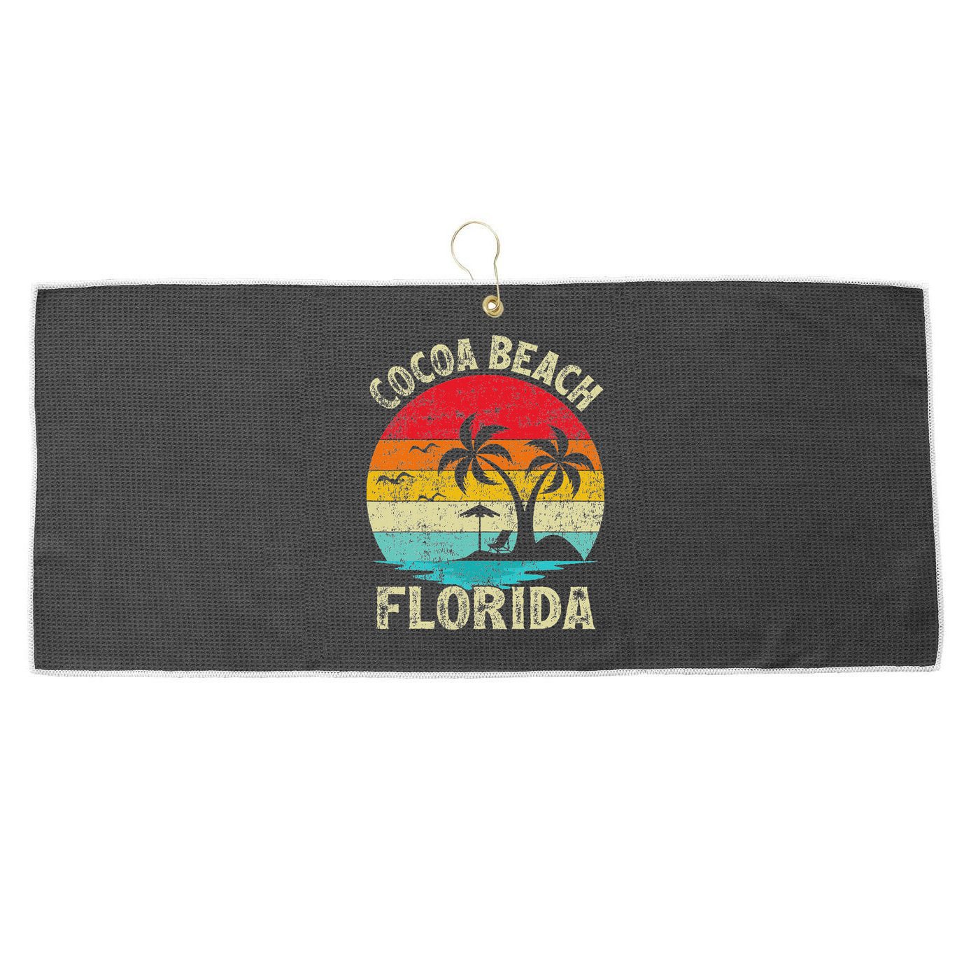 Family Vacation Vintage Retro Florida Cocoa Beach Large Microfiber Waffle Golf Towel