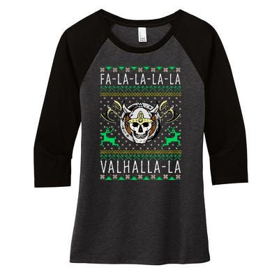 Falalala Valhallala Viking God Ugly Christmas Women's Tri-Blend 3/4-Sleeve Raglan Shirt