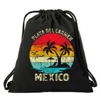 Family Vacation Vintage Retro Mexico Playa Del Carmen Beach Drawstring Bag