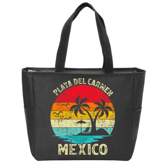 Family Vacation Vintage Retro Mexico Playa Del Carmen Beach Zip Tote Bag