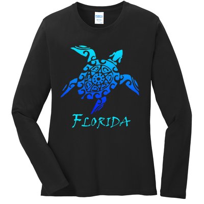 Florida Vacation Vintage Retro Sea Turtle Ladies Long Sleeve Shirt