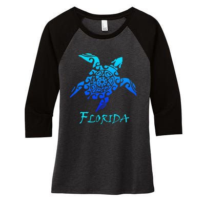 Florida Vacation Vintage Retro Sea Turtle Women's Tri-Blend 3/4-Sleeve Raglan Shirt