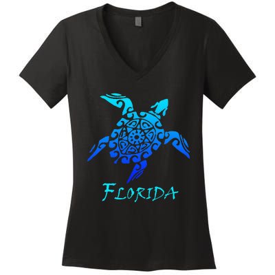 Florida Vacation Vintage Retro Sea Turtle Women's V-Neck T-Shirt