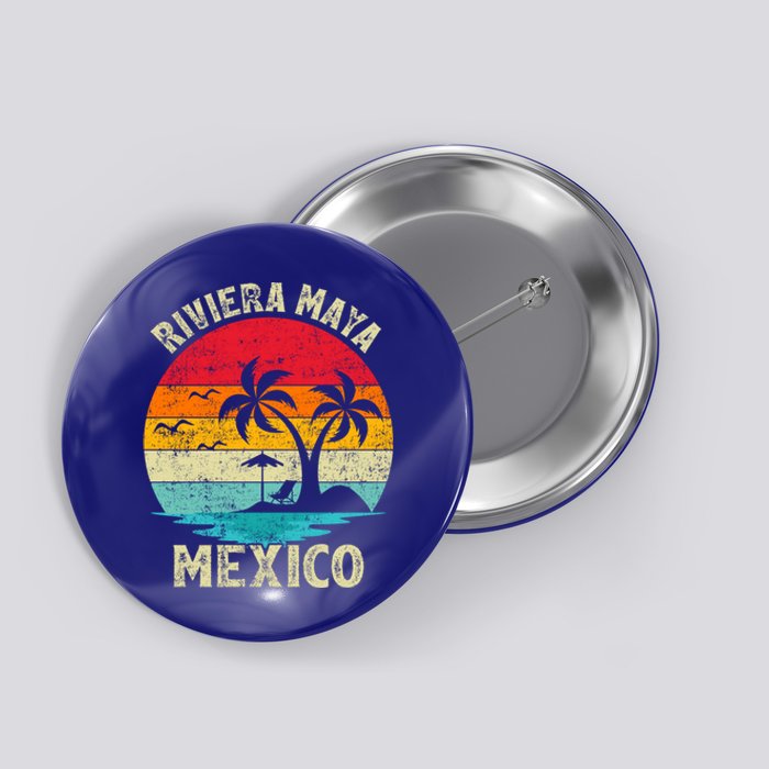 Family Vacation Vintage Retro Mexico Riviera Maya Beach Gift Button