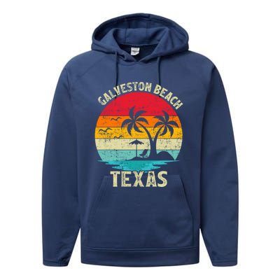 Family Vacation Vintage Retro Texas Galveston Beach Funny Gift Performance Fleece Hoodie