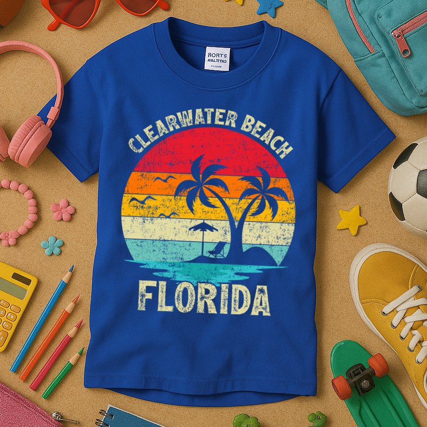 Family Vacation Vintage Retro Florida Clearwater Beach Cute Gift Kids T-Shirt