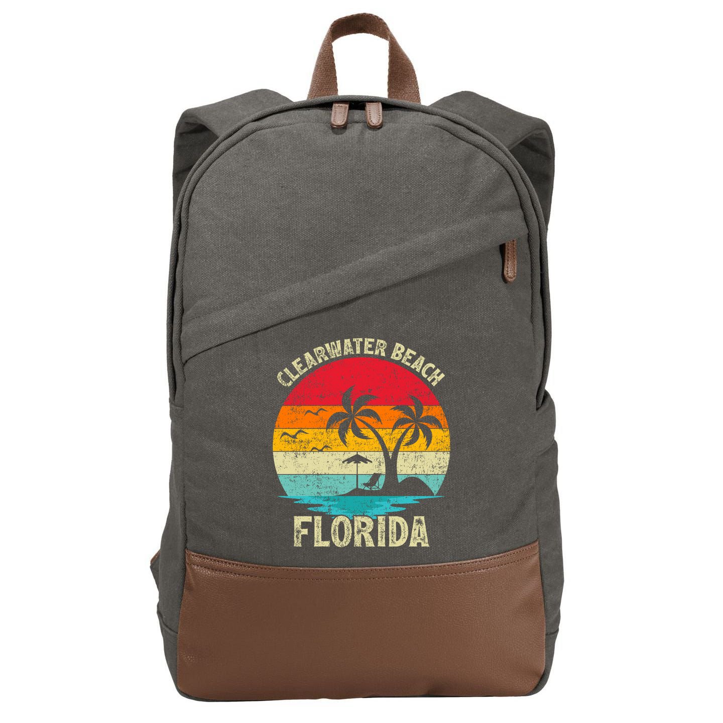 Family Vacation Vintage Retro Florida Clearwater Beach Cute Gift Cotton Canvas Backpack