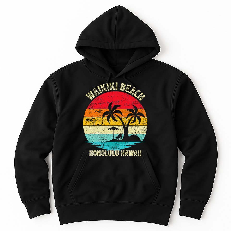 Family Vacation Vintage Retro Honolulu Hawaii Waikiki Beach Hoodie