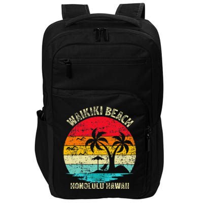 Family Vacation Vintage Retro Honolulu Hawaii Waikiki Beach Impact Tech Backpack