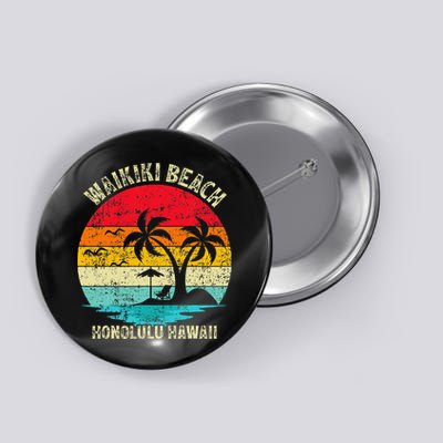 Family Vacation Vintage Retro Honolulu Hawaii Waikiki Beach Button