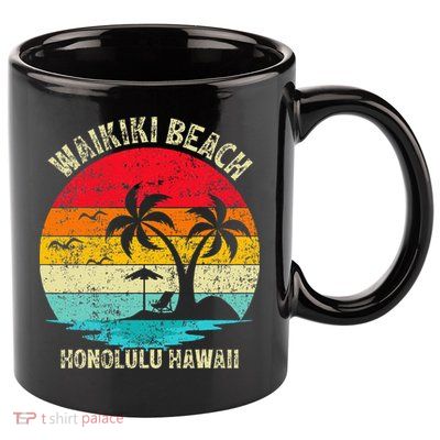 Family Vacation Vintage Retro Honolulu Hawaii Waikiki Beach 11oz C Handle Ceramic Mug
