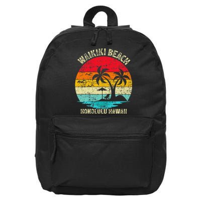 Family Vacation Vintage Retro Honolulu Hawaii Waikiki Beach 16 in Basic Backpack