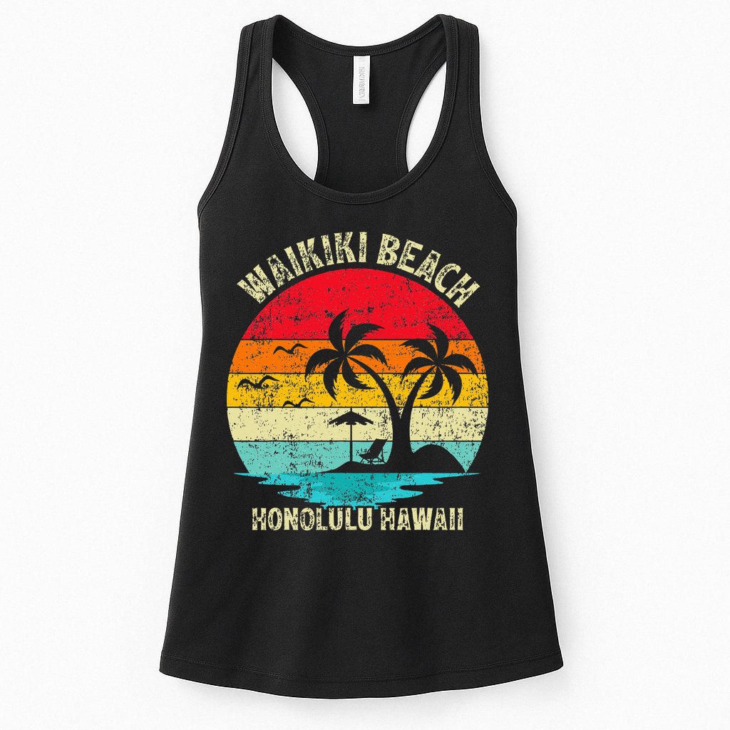 Family Vacation Vintage Retro Honolulu Hawaii Waikiki Beach Womens Tank Top