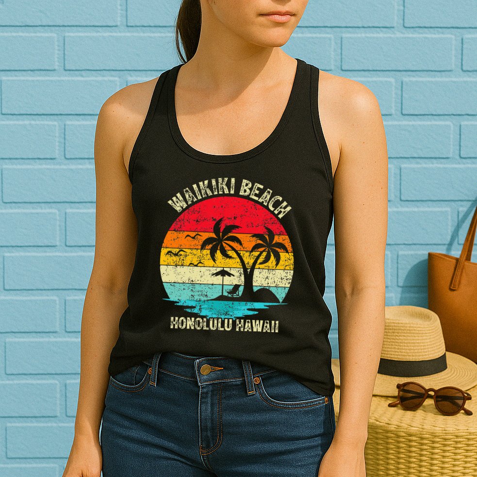Family Vacation Vintage Retro Honolulu Hawaii Waikiki Beach Womens Tank Top