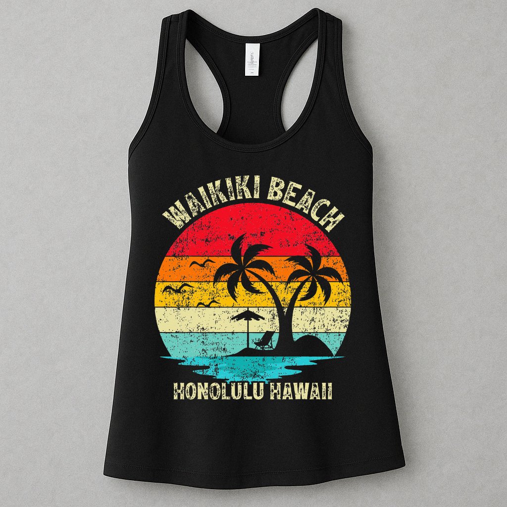 Family Vacation Vintage Retro Honolulu Hawaii Waikiki Beach Womens Tank Top