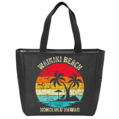 Family Vacation Vintage Retro Honolulu Hawaii Waikiki Beach Zip Tote Bag