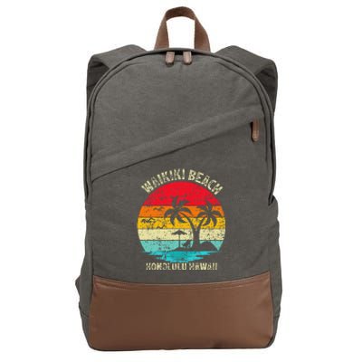 Family Vacation Vintage Retro Honolulu Hawaii Waikiki Beach Cotton Canvas Backpack